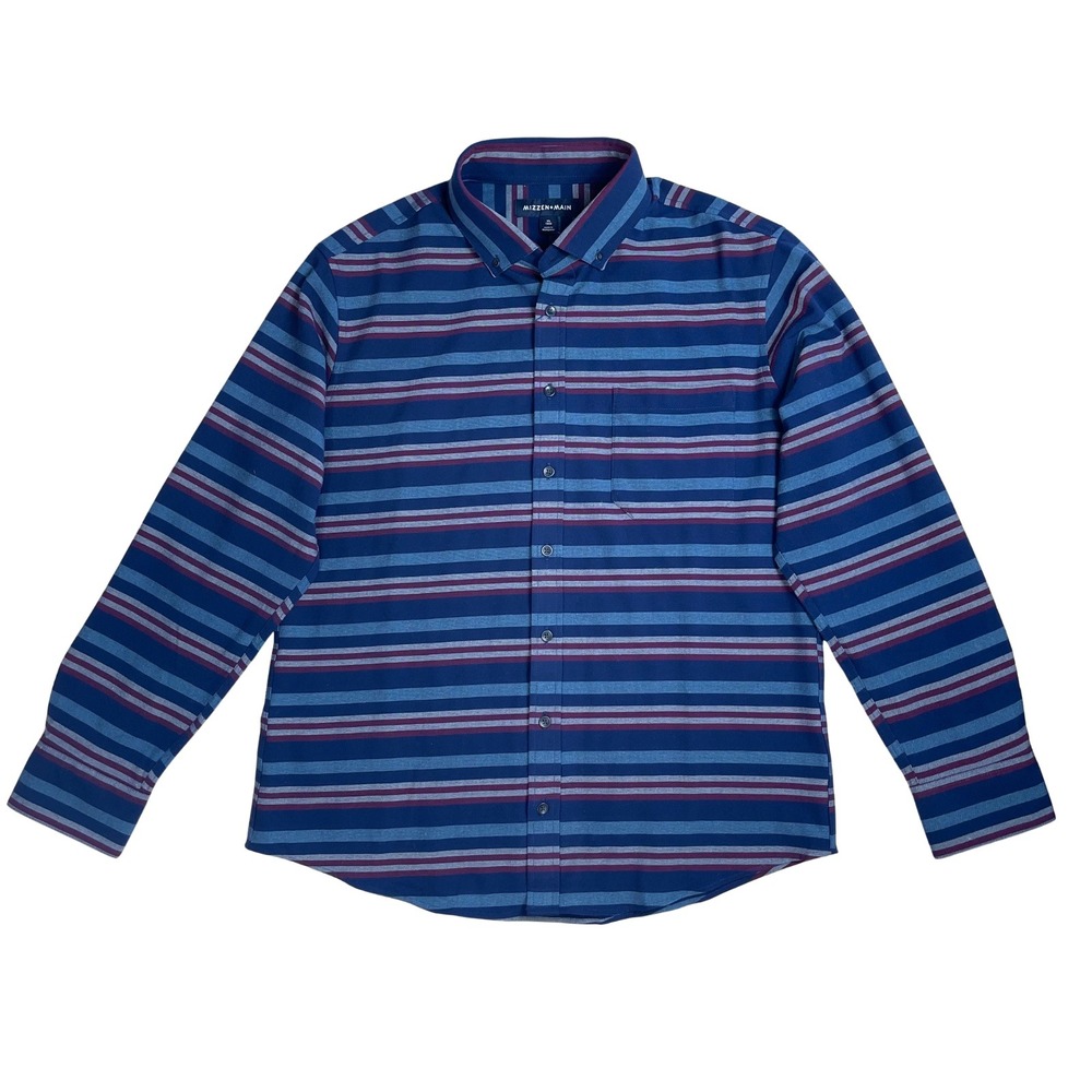 Mizzen+Main Mens City Flannel Navy Stripe Long Sleeve Button Down Shirt XLarge